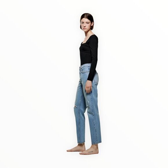 ZARA | Blue | ZW THE DISTRESSED CIGARETTE RELAXED JEANS - Picture 6 of 11